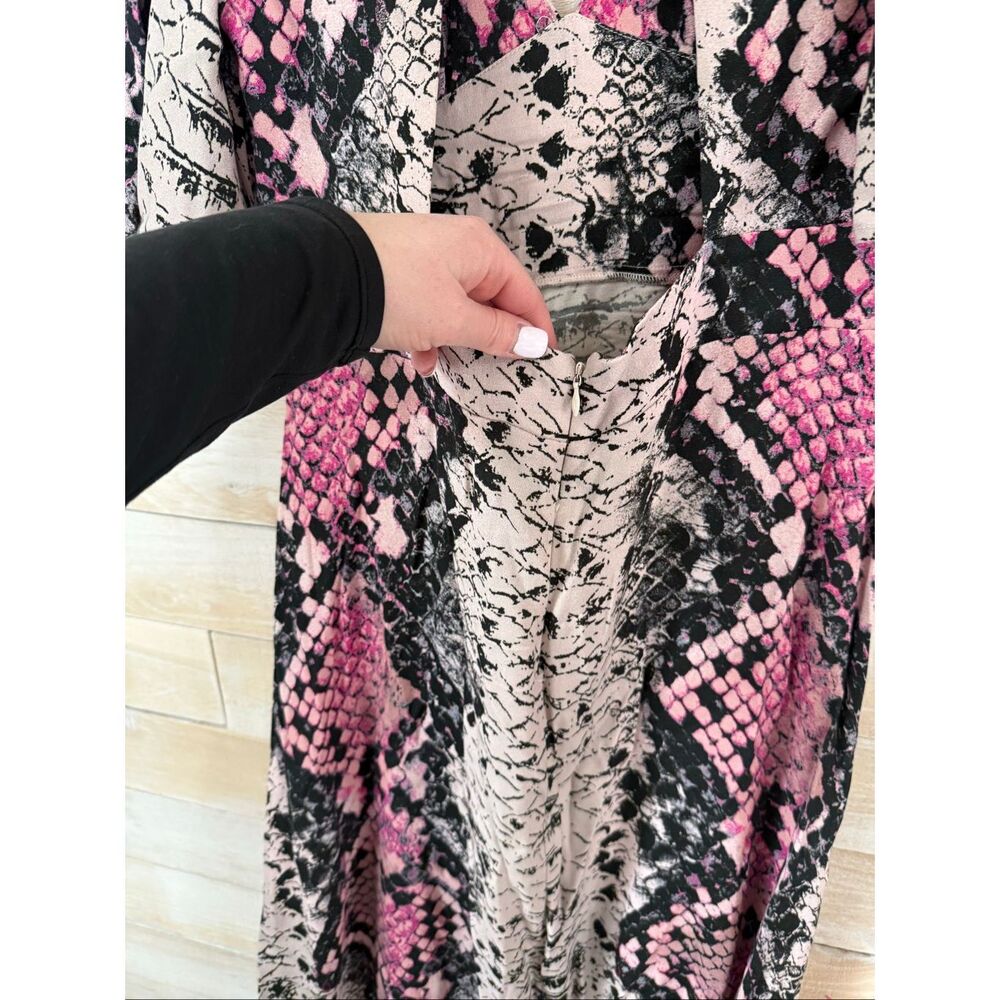 AFRM Zelda Open Back Midi Dress in the pink Snake Print Size L - Picture 7 of 9